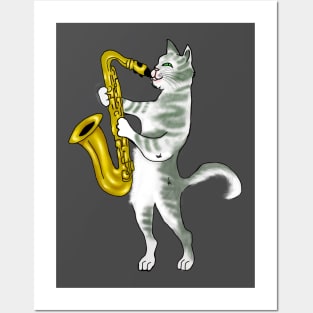 Funny Cat Lovers Saxophone Gift Posters and Art